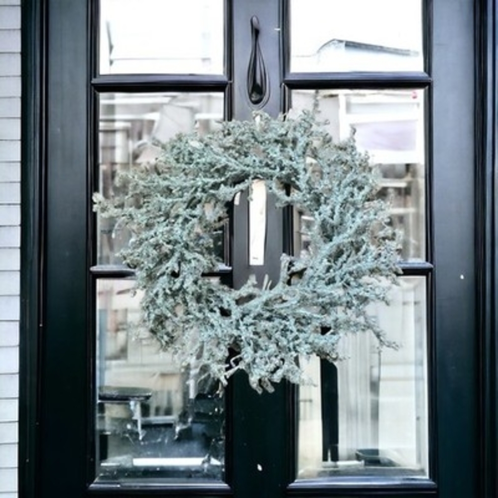 Silver Glitter Frosted Eucalyptus 19" Door Wreath Christmas Holiday Decor